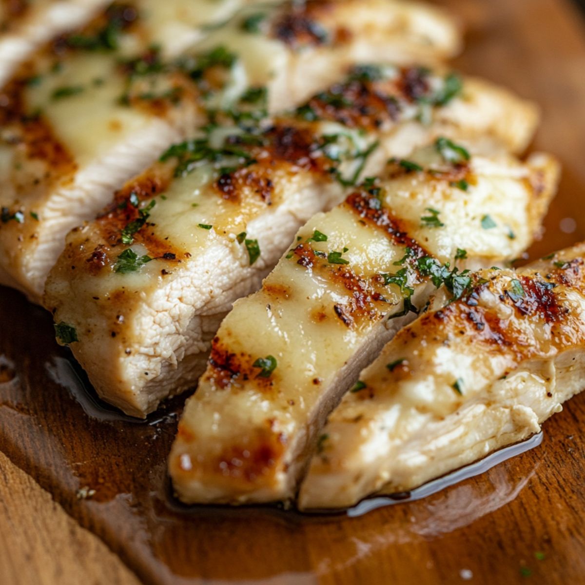  Rested grilled chicken slices ready to serve