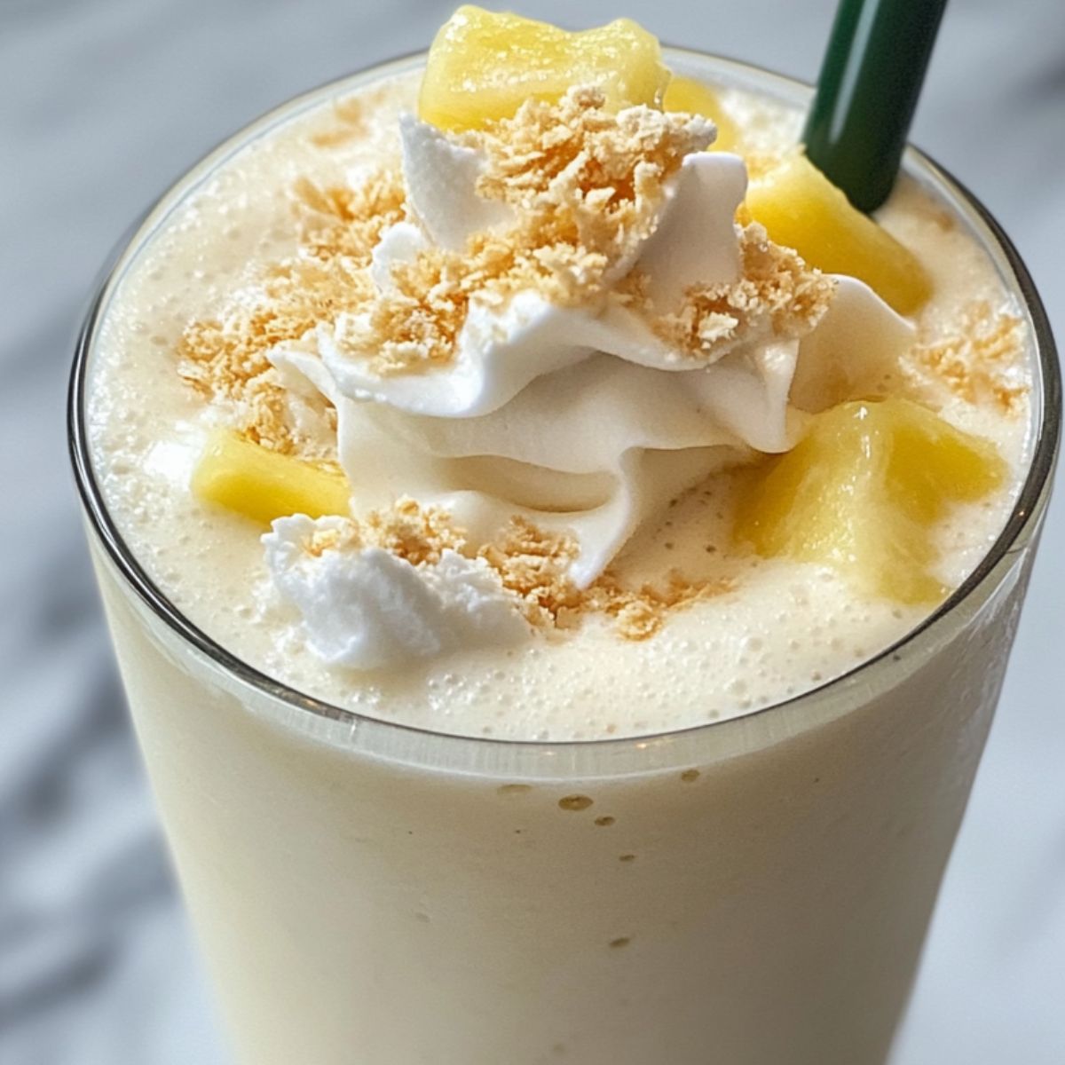 Serving the pina colada milkshake with toppings