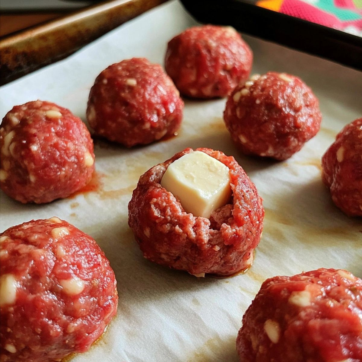 Stuffing meatballs with mozzarella cheese