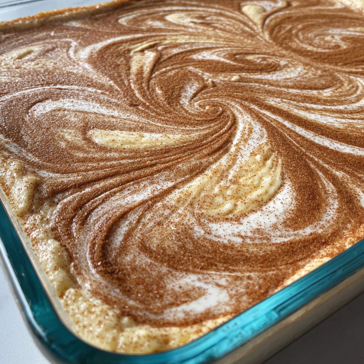 Cinnamon swirl added and swirled into cake batter