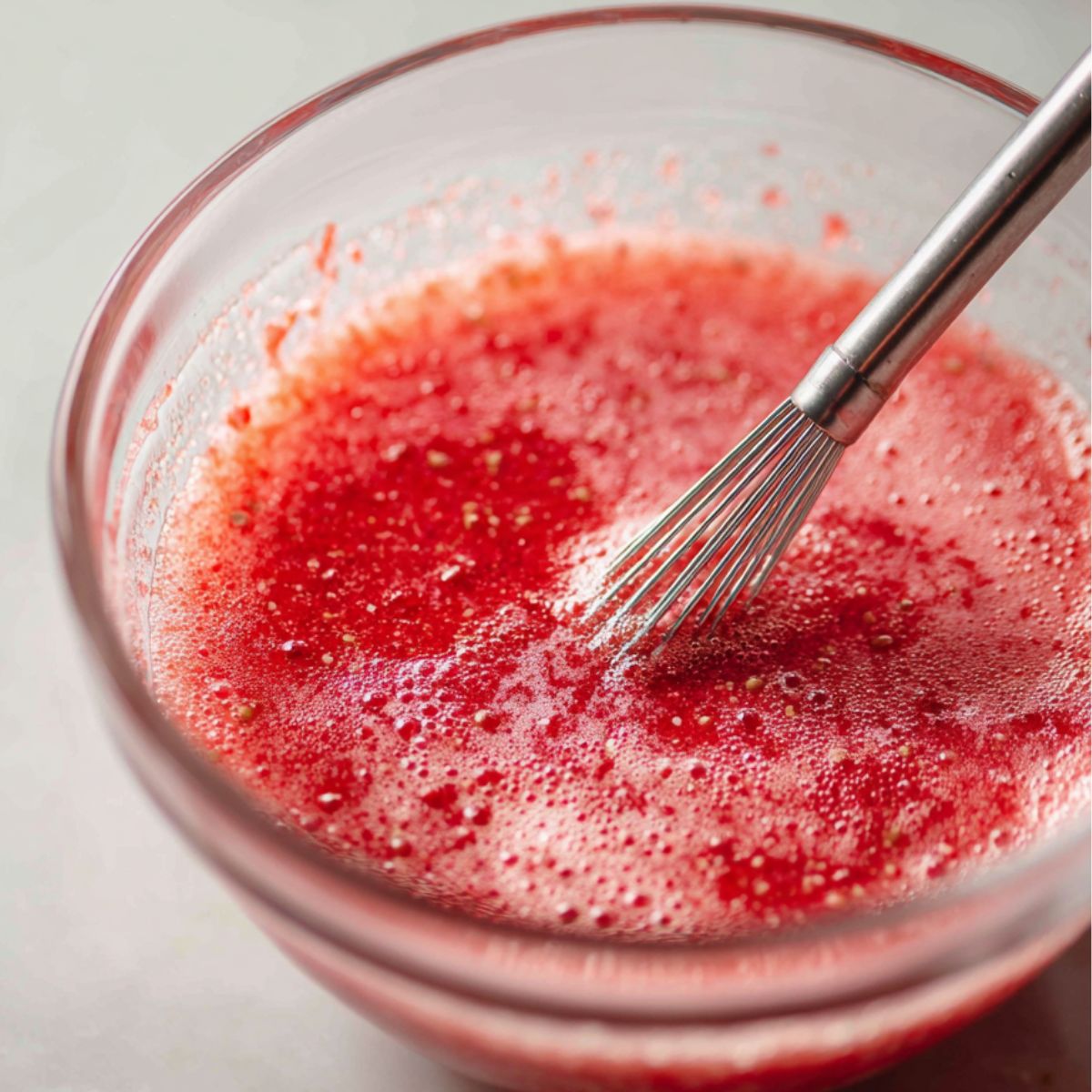 Pouring lime juice into strawberry mixture on the counter