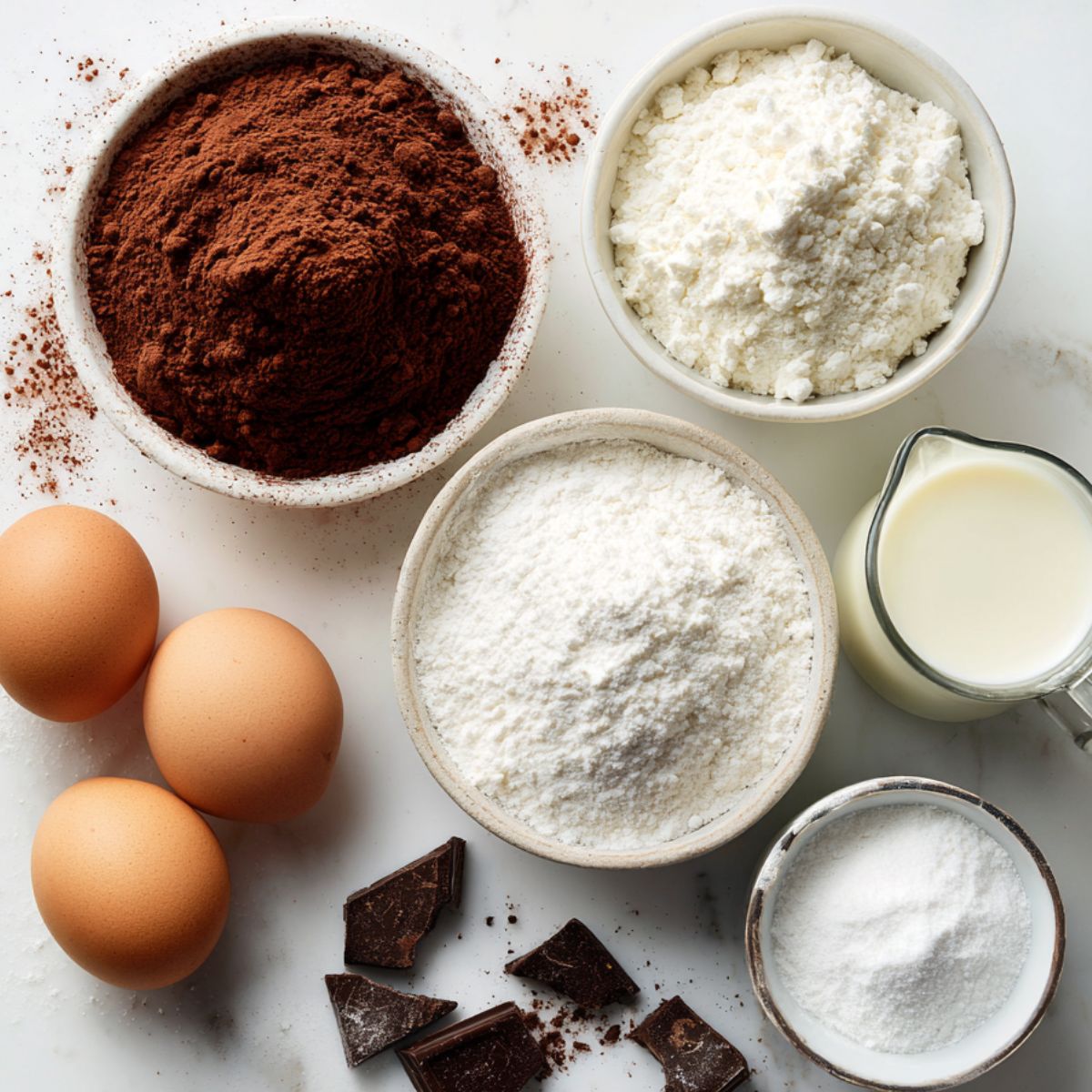 All ingredients for gluten free crinkle cookies laid out on a kitchen counter