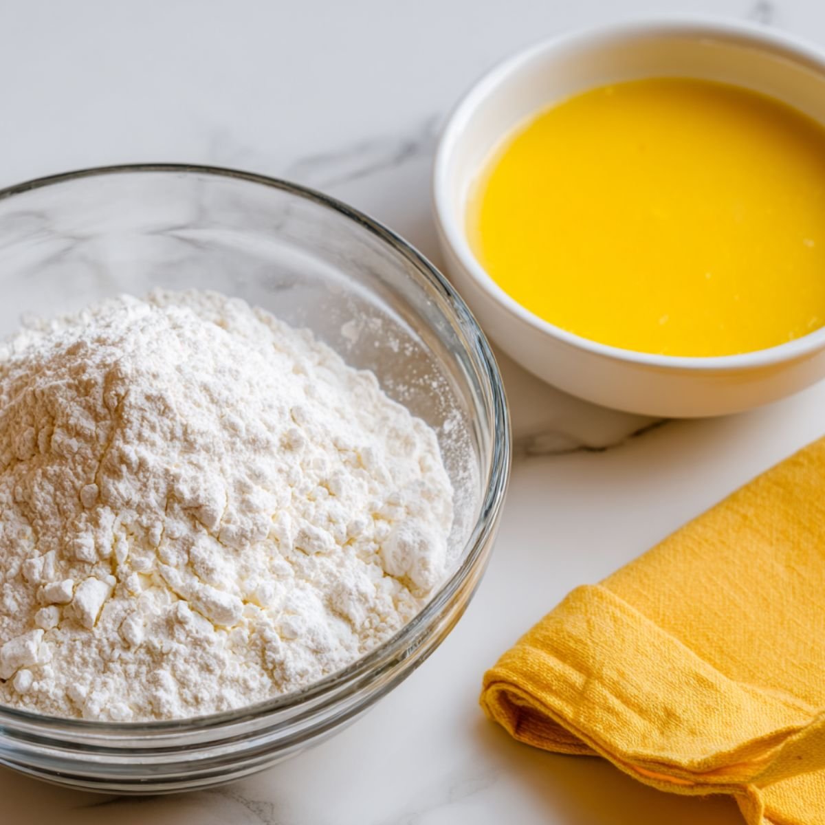 Ingredients for lemon bars laid out casually on a kitchen counter
