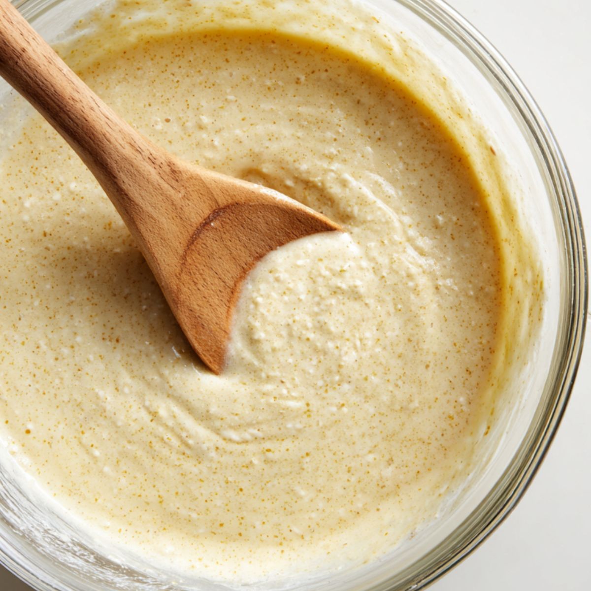 Mixing pancake batter in bowl