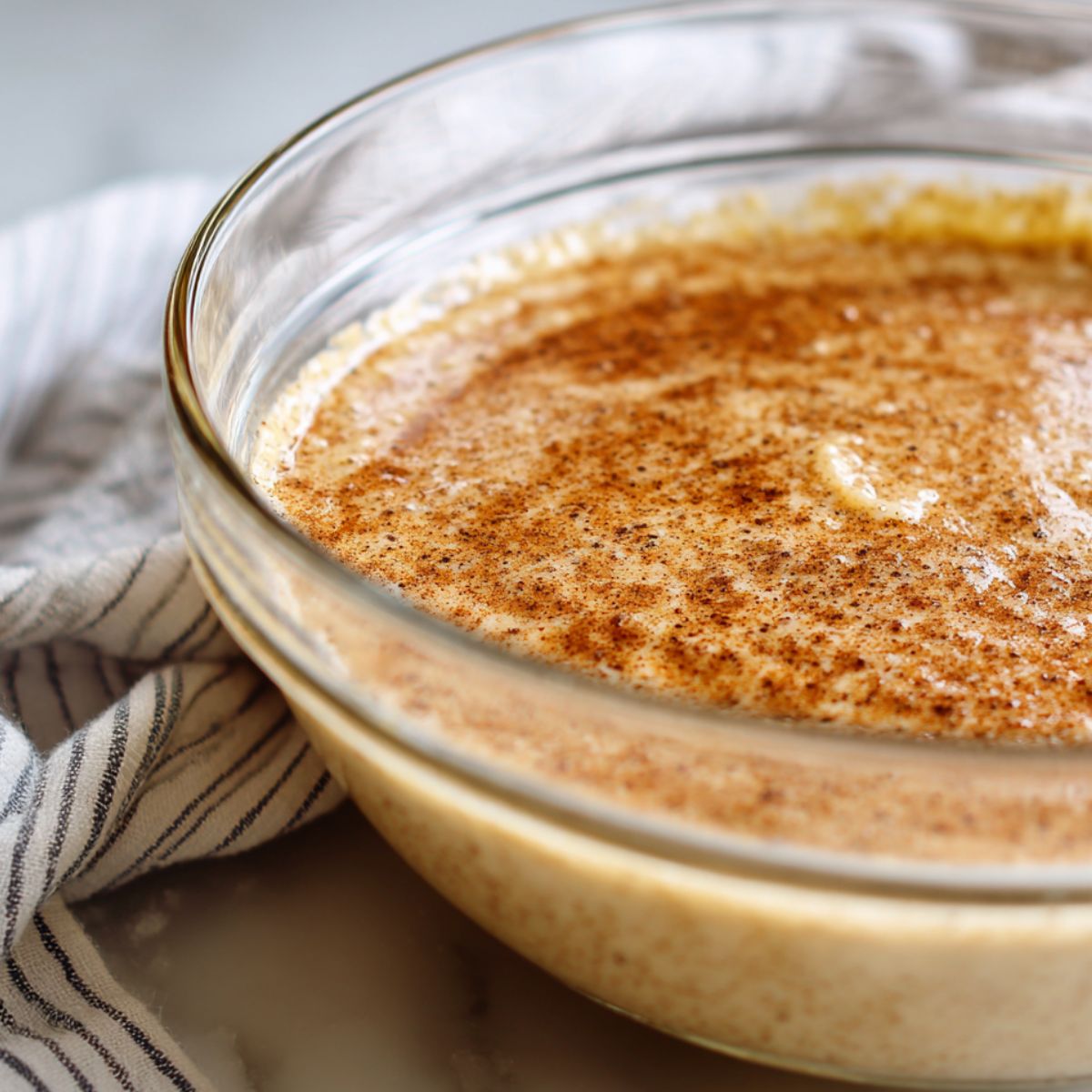 Pancake bowl batter ready to bake in the oven