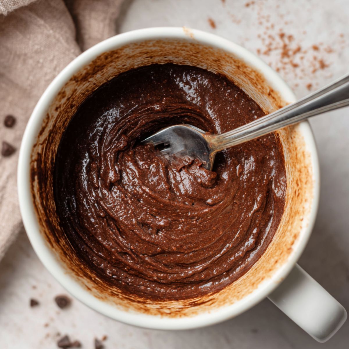 Mixing protein brownie batter in a mug