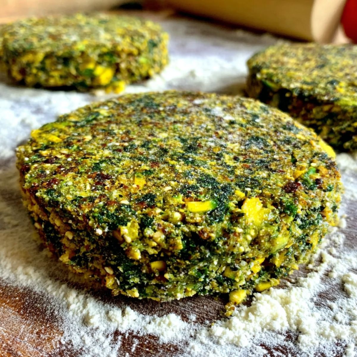 shaping avocado patties on a kitchen counter.