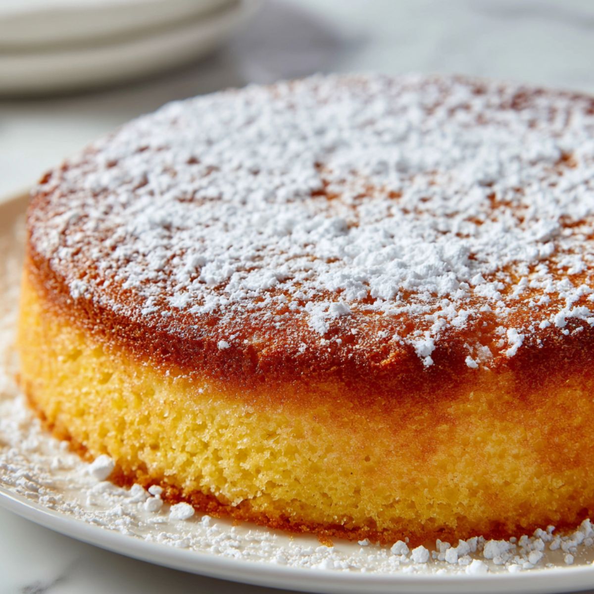 Freshly baked golden egg cake cooling