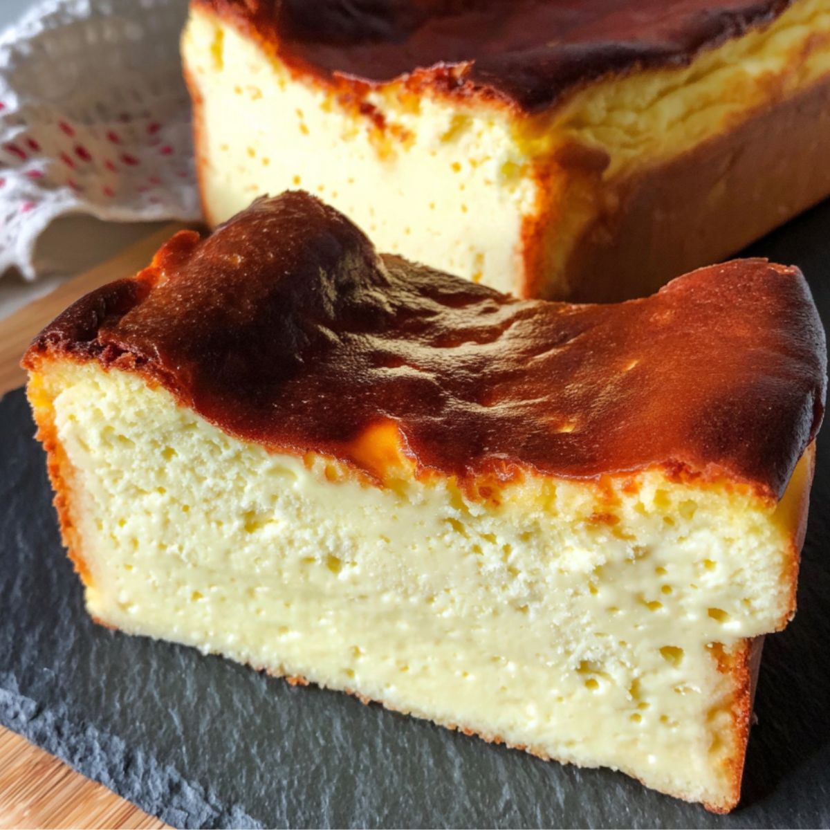 Homemade loaf pan Basque cheesecake