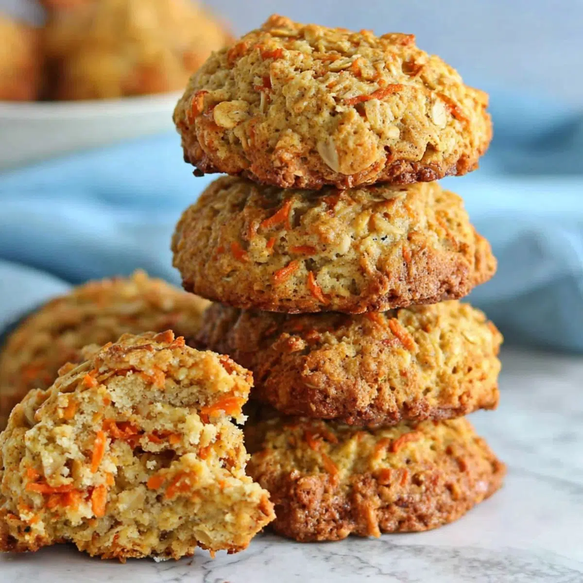 Freshly baked carrot oatmeal cookies cooling on a kitchen counter