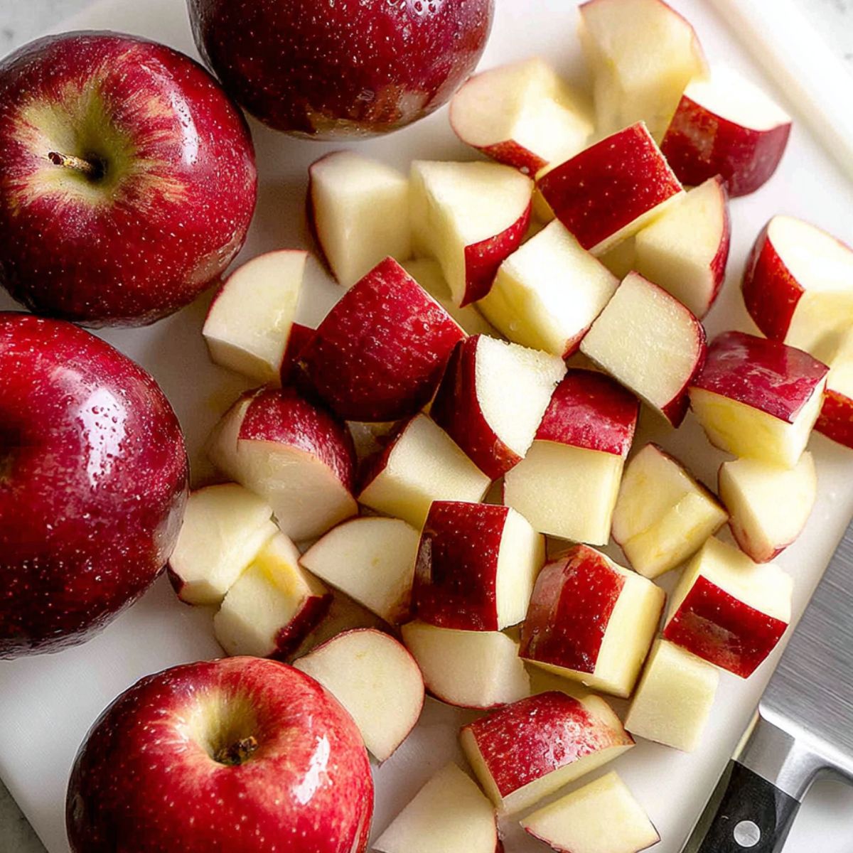 Cutting and coring apples on a wooden cutting board