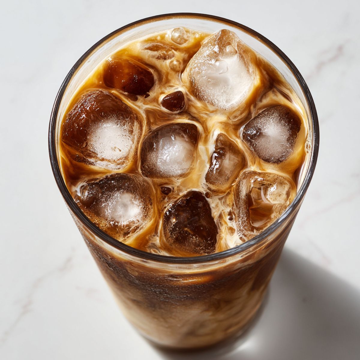 Pouring coffee over ice with crushed ladyfingers beside the glass