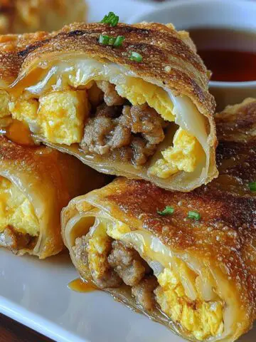 Homemade breakfast egg rolls on a kitchen counter