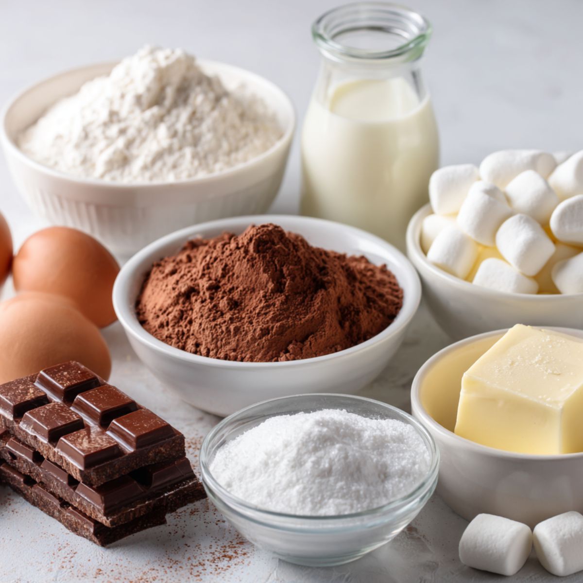 Baking ingredients for hot chocolate cupcakes