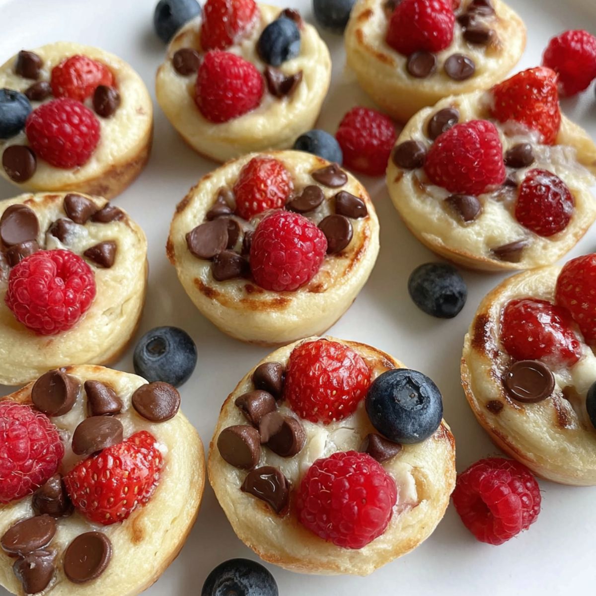 Overhead shot of homemade pancake bites on a white kitchen counter