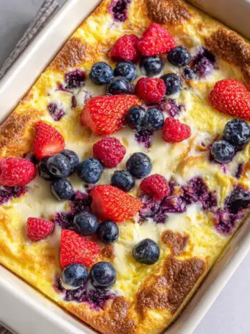 Homemade baked yogurt in a baking dish on a kitchen counter