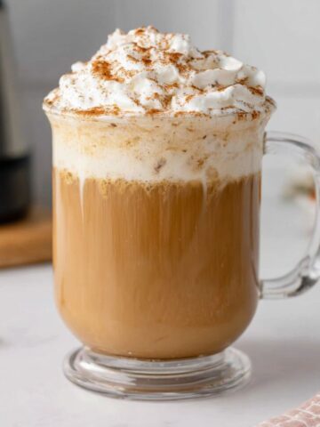 Homemade Cinnamon Dolce Latte Recipe served on a white kitchen counter with natural lighting and cozy imperfections