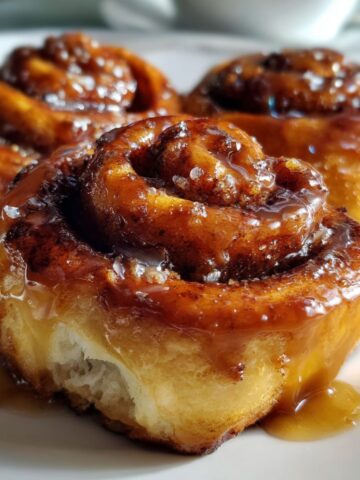 Homemade coffee cinnamon rolls on a white kitchen counter