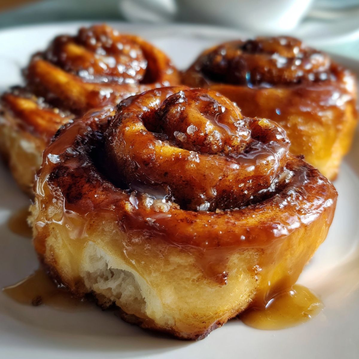 Homemade coffee cinnamon rolls on a white kitchen counter