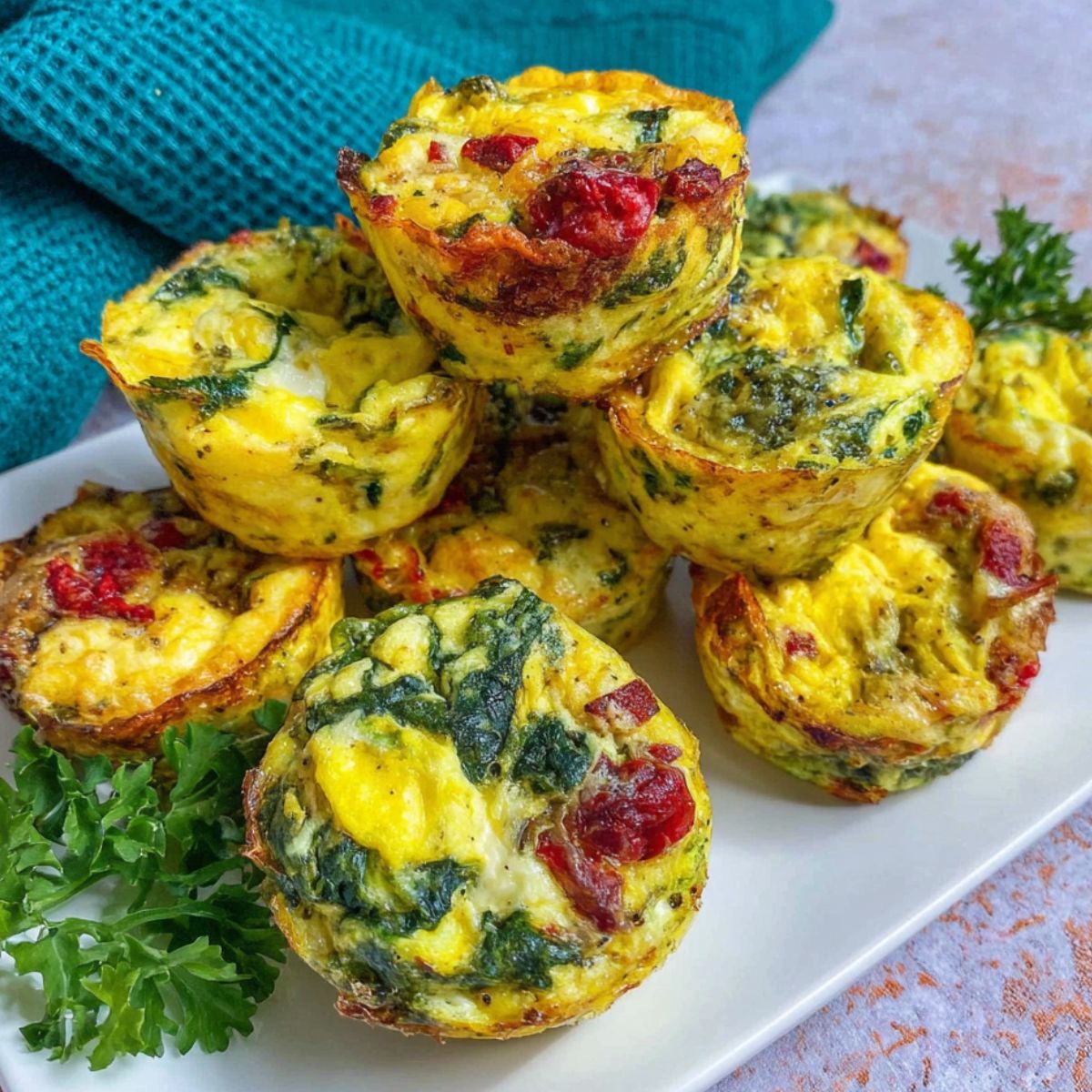 Homemade egg spinach bites on a kitchen counter