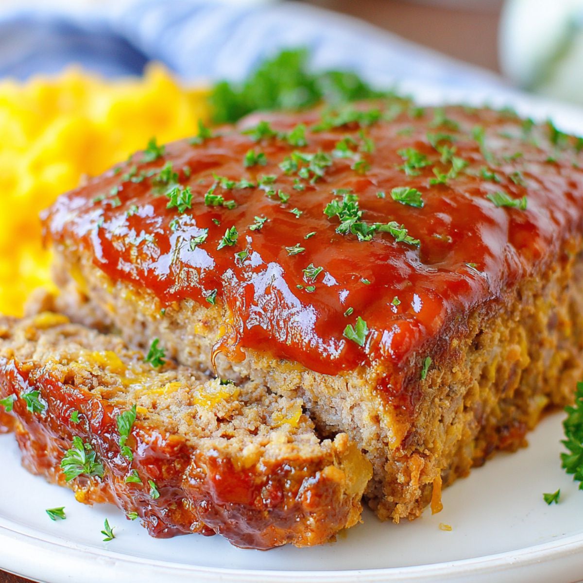 Homemade Cracker Barrel meatloaf on a white kitchen counter