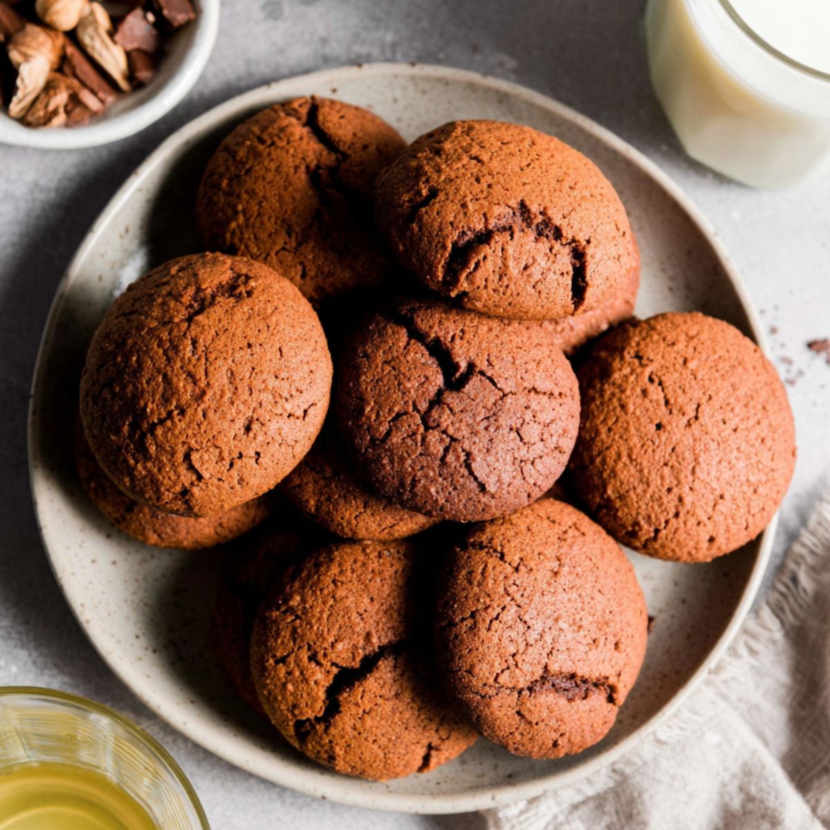 Homemade 3 Ingredient Cookies Nutella freshly baked on a white kitchen counter, overhead shot.