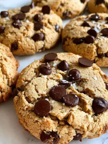 Homemade Greek yogurt chocolate cookies on a white kitchen counter