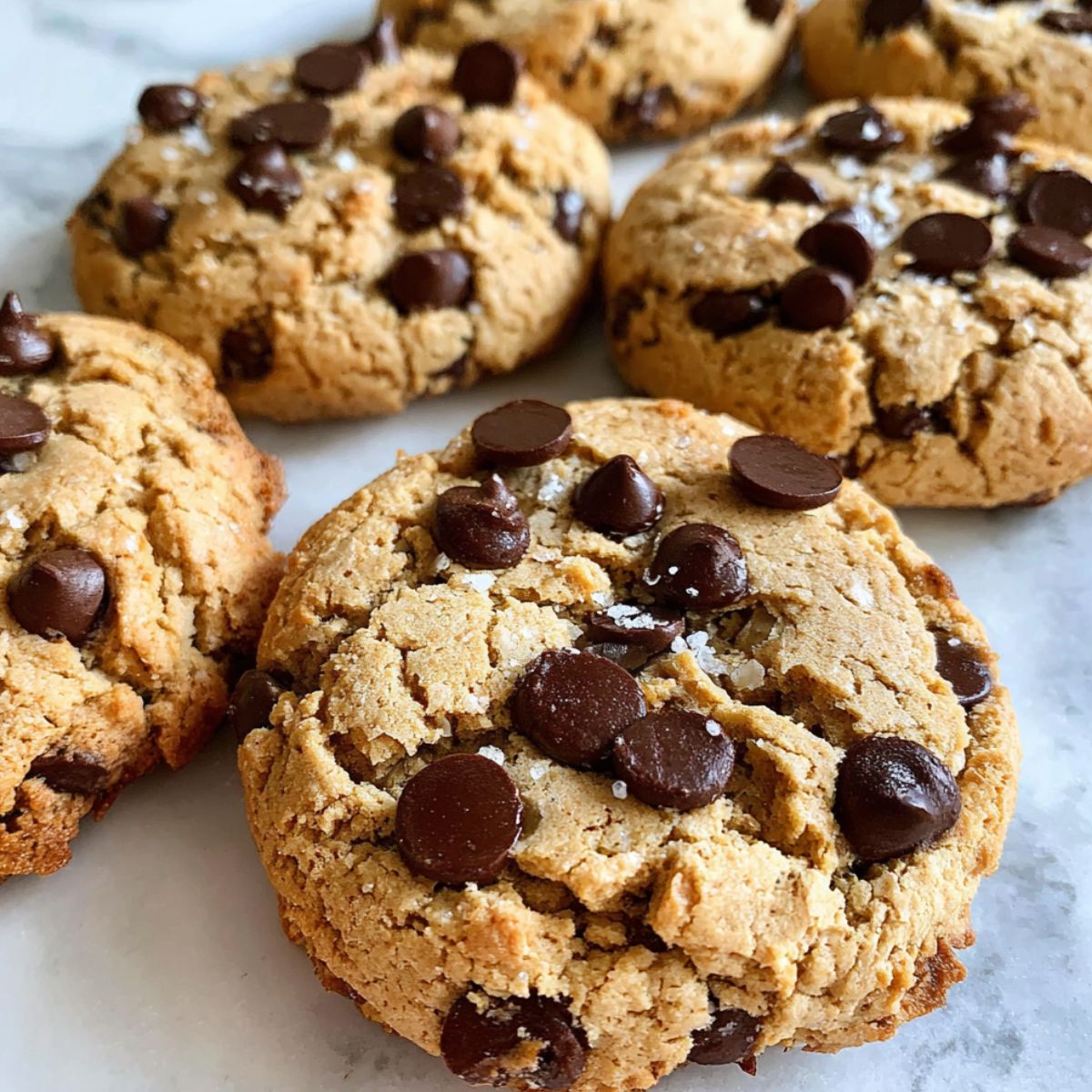 Homemade Greek yogurt chocolate cookies on a white kitchen counter